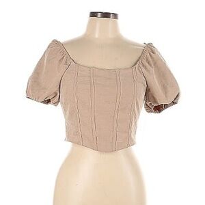 Kirious Women's Tan Crop Top NWT Suede like Smocked Blouse Neutral Corset